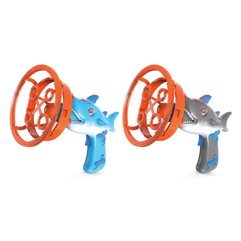 Custom Promotional Outdoor Toddler Playing Toys Blowing Bubbles Water Shark Bubble Gun with 2 Bottles Bubble Machine