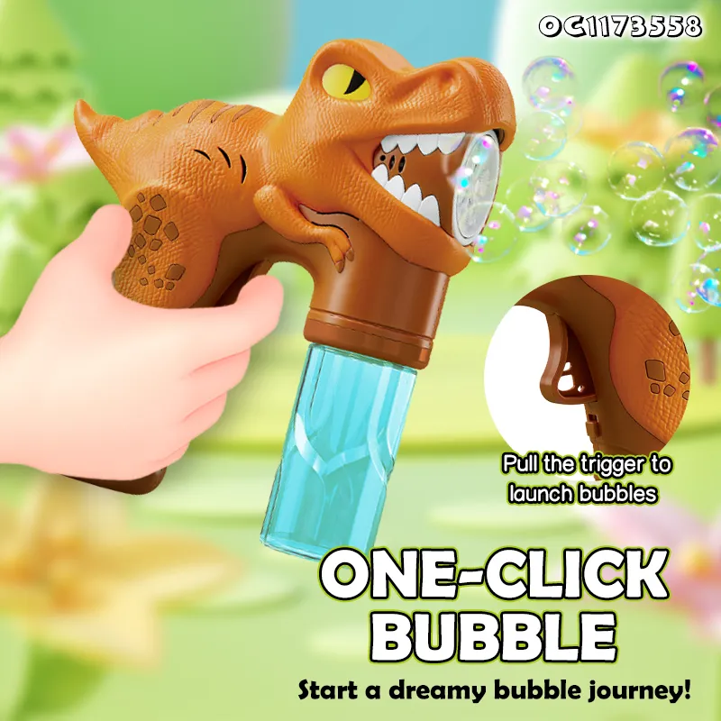 New Arrival Light up Electric Dinosaur Shaped Bubbles Gun Toys for Outdoor Children Play Game New Model Dinosaur Bubble Gun