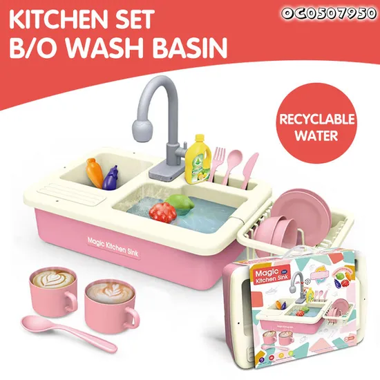 Kid Kitchen Electric Tool Set Sink Water Spray Pretend Play Vegetable Fruit Food Toy