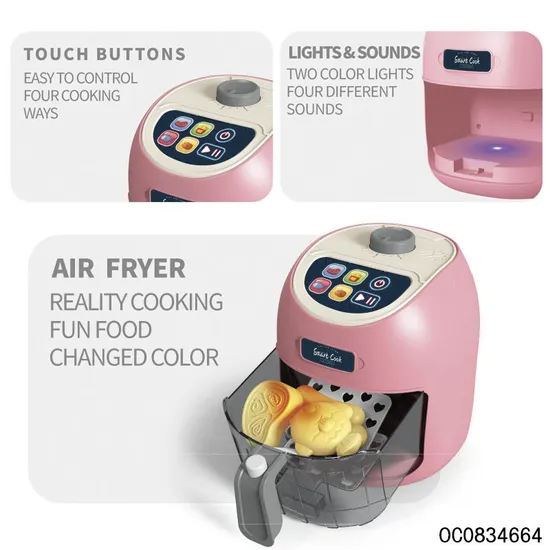 Wholesale Pink Plastic Kitchen Electric Battery Operated Air Fryer Children's Plastic Kitchen Toy for Kids