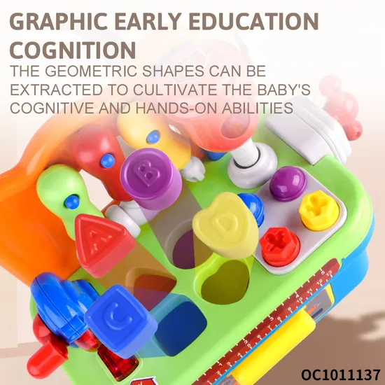 Multi-Accessories Fun Children Kids Pretend Play Construction Table Game Educational Mechanical Tool Box Set with Light Sound