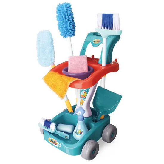 Kids Cleaning Tool Plastic Toys Set for Child Pretend Play Sweeping Tool Set with Trolley