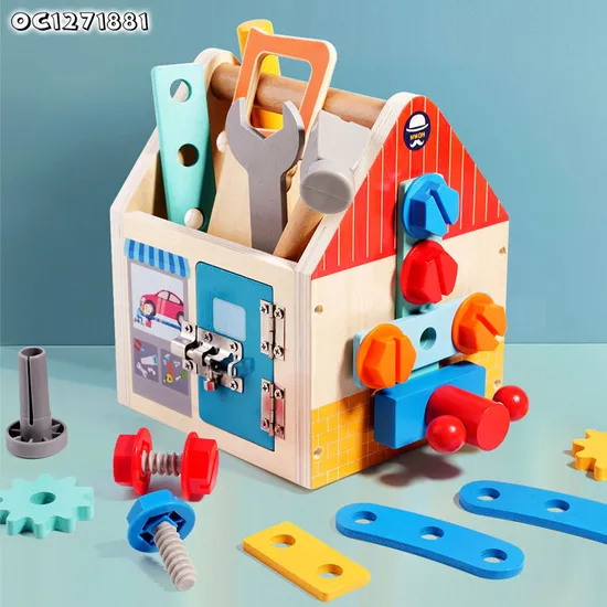 Screws and Nuts Home Exercise Hand Wooden Educational Toys Construction Equipments Tool Engine Repair Sets Toys for Boys with Storage