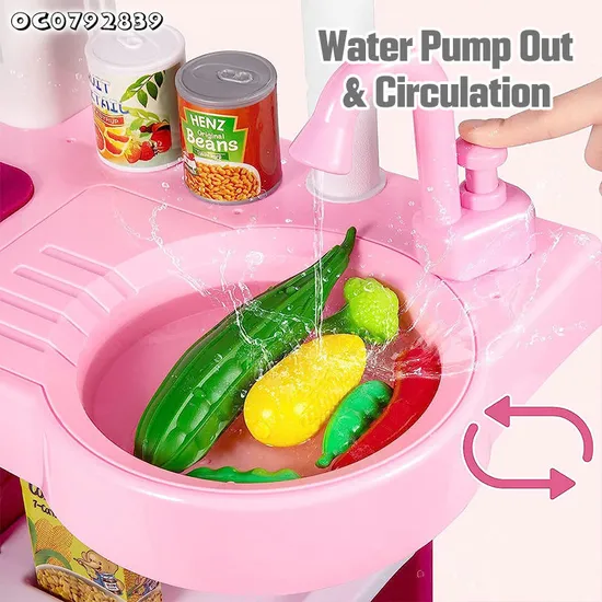 Big Wholesale Plastic Pretend Children House Play Kitchen Kids Cooking Set with Water Spray Sink