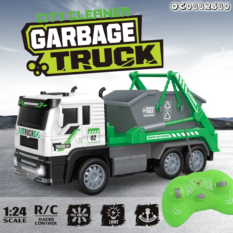 Lighted up City Sanitation Cleaning Plastic Kids Remote Control Model Car 1: 24 Garbage Toys Truck