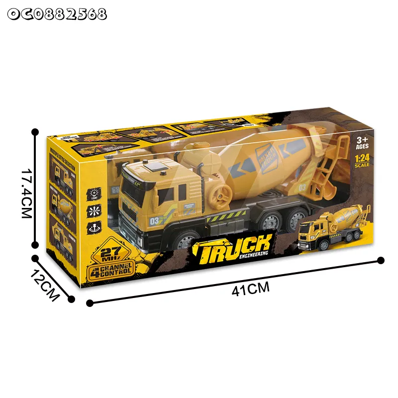 RC Plastic Concrete Mixer Truck Model 1: 24 Scale Engineering for Kids with Light with Remote Control Toys