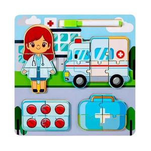 3D Ambulance Kid DIY Wooden Puzzle Toy Intelligence Early Education Vehicle Creative Montessori Toy