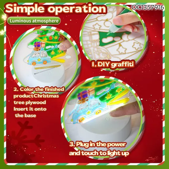 DIY Handmade Graffiti Toys LED Christmas Tree Lighted up Crystal Wholesale Magnetic Painting Gift Toy for Kid