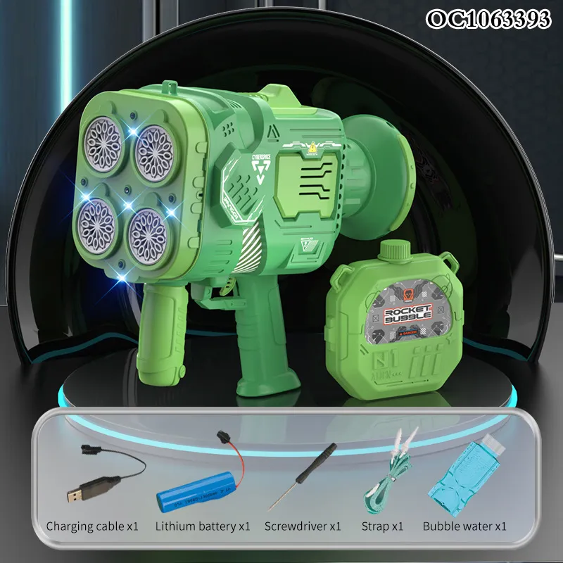 Chilidren Wholesale 48-Hole Battery Operated Rocket Soap Bubble Toy Gun OEM/ODM Plastic Machine with Light Music