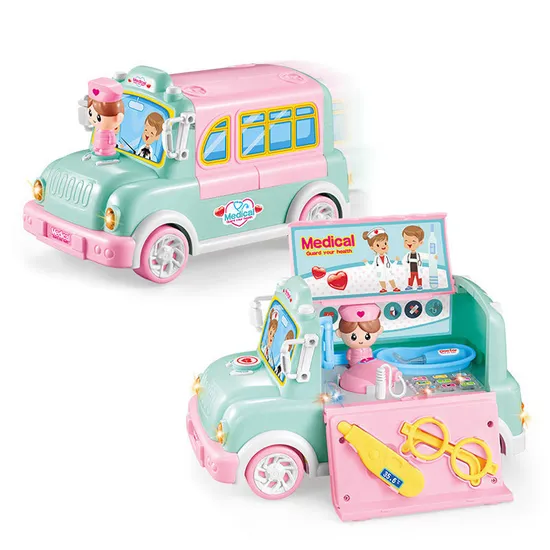 Light Music Plastic Doctor Nurse Pretend Play Ambulance Car Montessori Doctor Play Set Kit for Kids