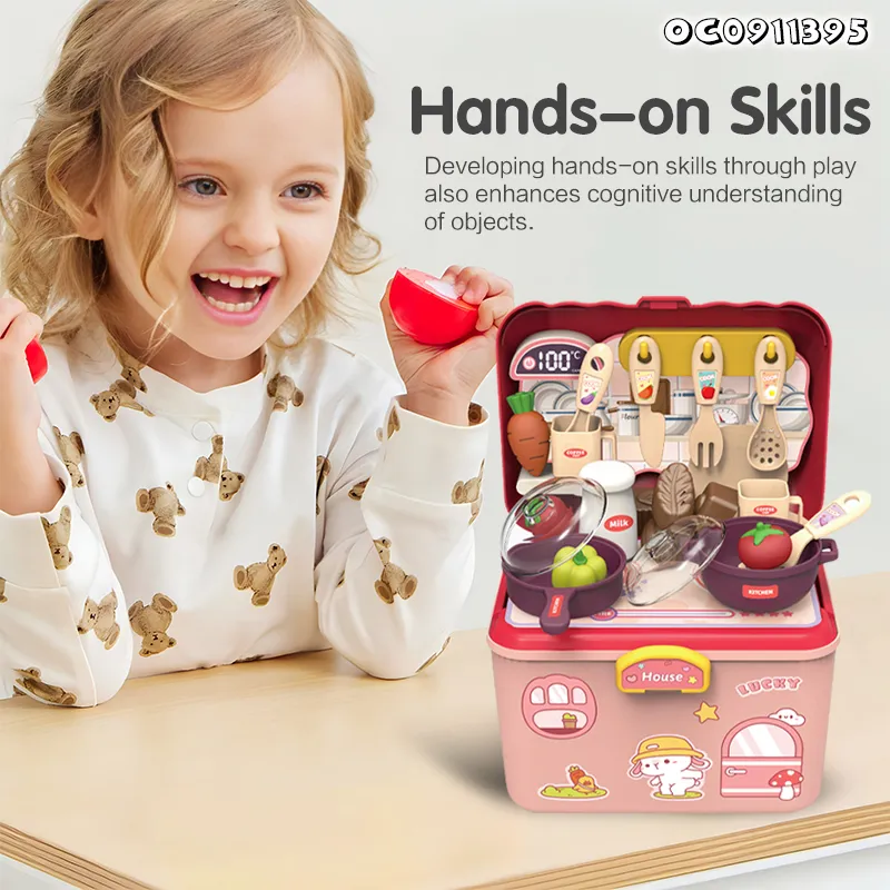 Educational Girl Children's Plastic Kitchen Pink Cooking Set Vegetable Fruit Food Toys for Kids
