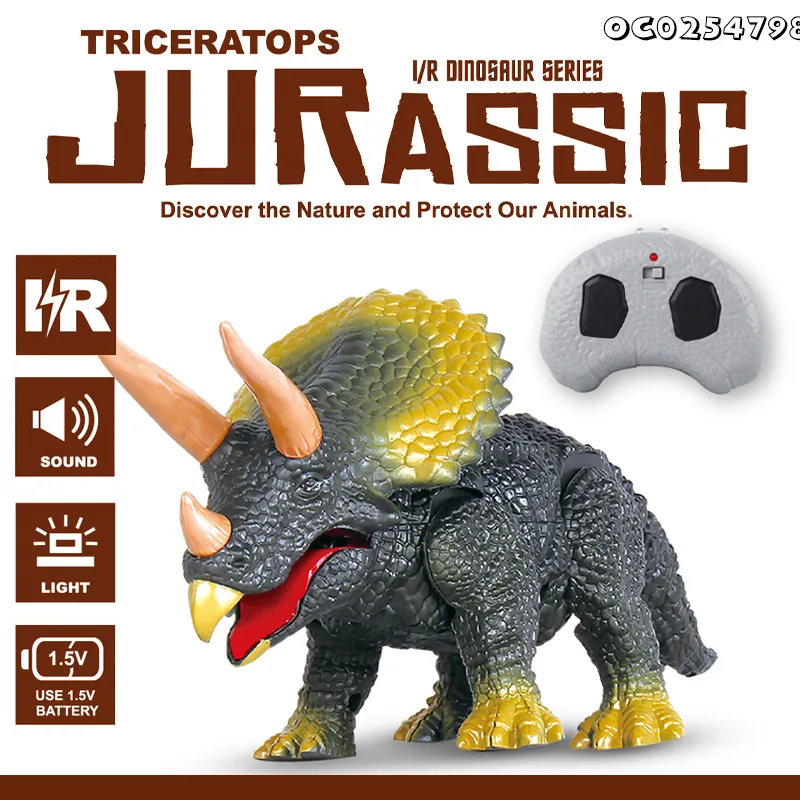 Interactive Realistic Animatronic Robotic Toy Walking Dinosaur Triceratop Infrared Remote Control Toy with Light and Sound Wholesale
