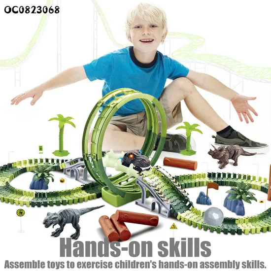 Kids Adventure Electric Slot Toys Boys Race Track Dinosaur Car Set with PVC Dinosaur Toy