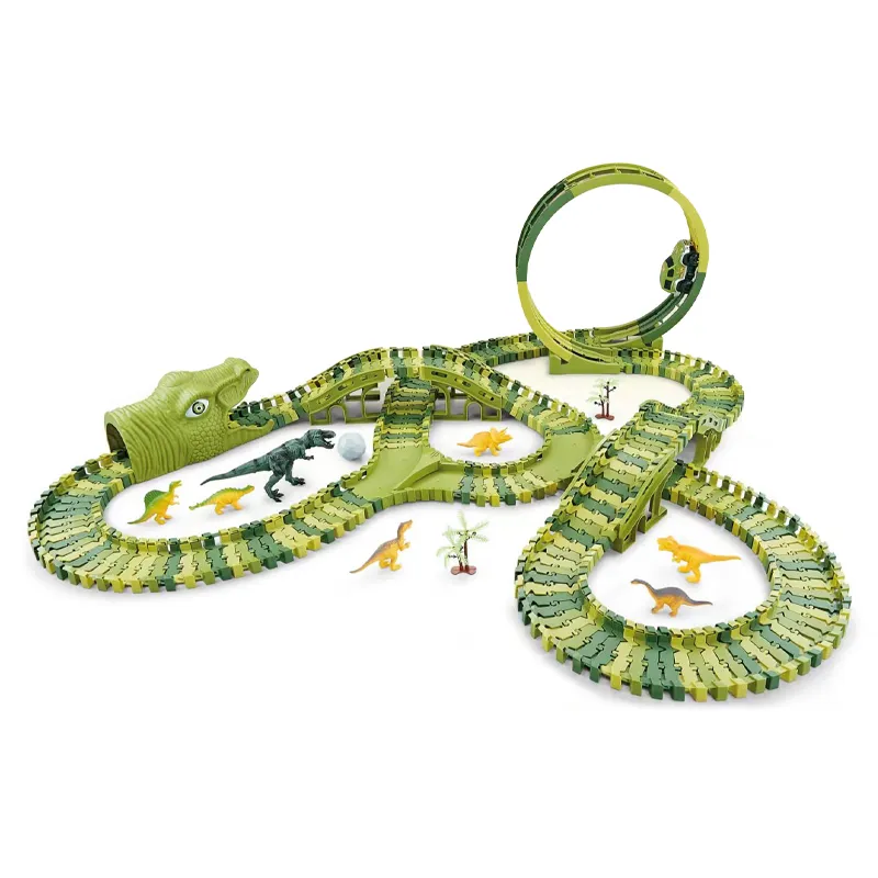 Newest Educational Toy Assembled Kids Race Dinosaur Flexible Track Parking Slot Toy with Electric Car for Boy Gift Item