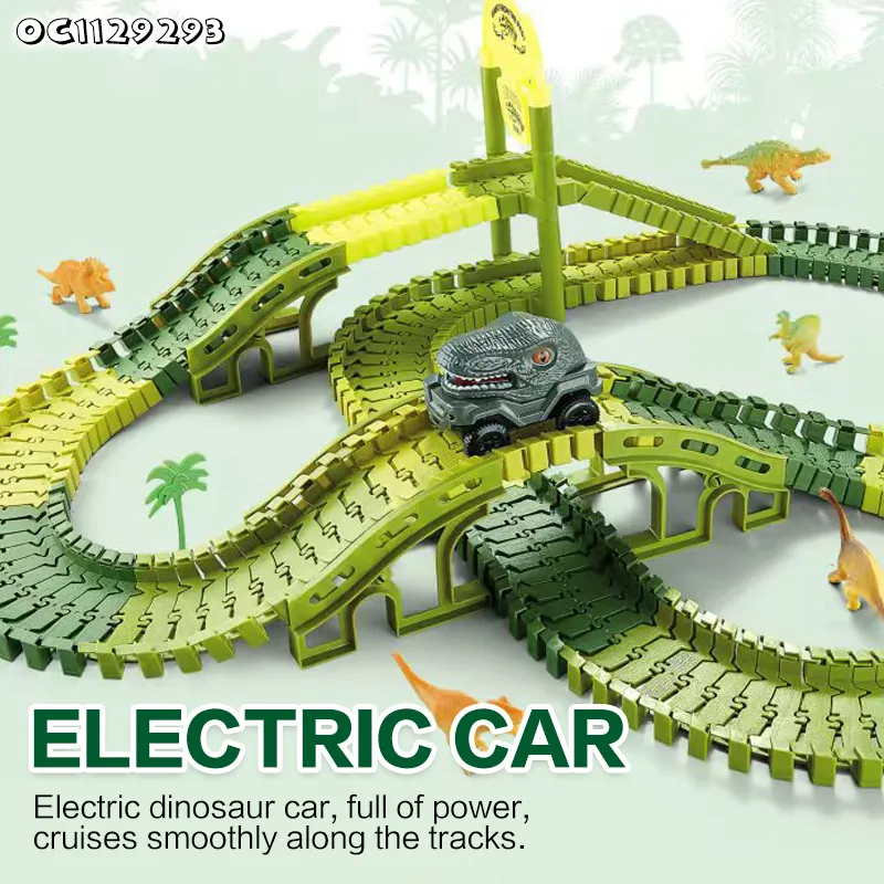 Dinosaur Electric Toy Truck Car Kids Assembling Toys Rail Race Car Puzzle Track Game Toy for Kids Boys 3-6 Years Old to Assemble