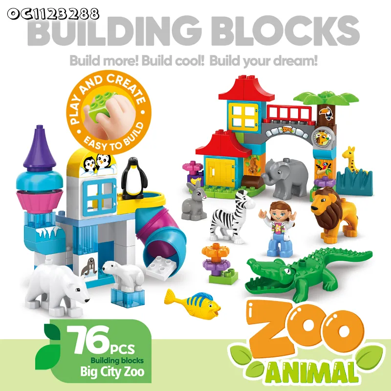 Wholesale Outdoor Blocks Zoo Park Wild Animal Model Plastic Building Blocks Toys for Kids