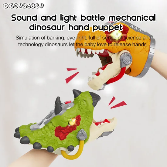 Wholesale Battery Operated Mechanical Model Roaring Dinosaur Hand Puppet Glove 3 Head Dinosaur Ankylosaur Toy with Light Sound