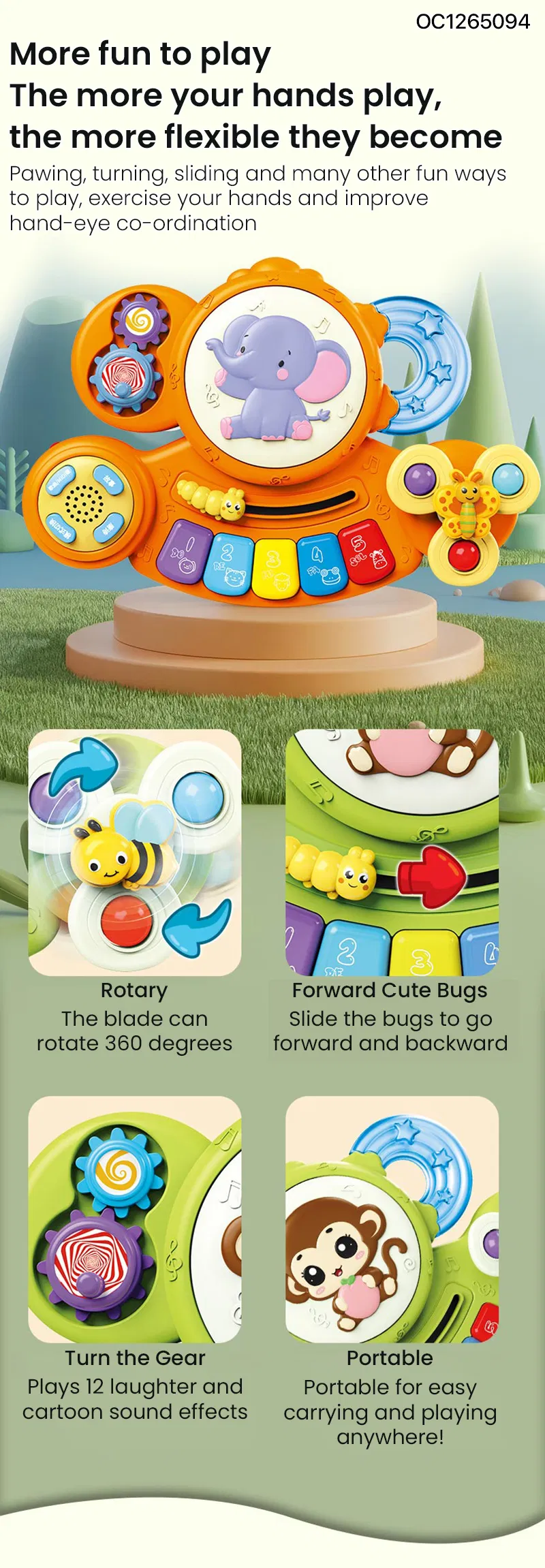 Wholesale Popular Baby Learning Educational Music Stand Hand-Eye Coordination Cartoon Piano Drum Toy