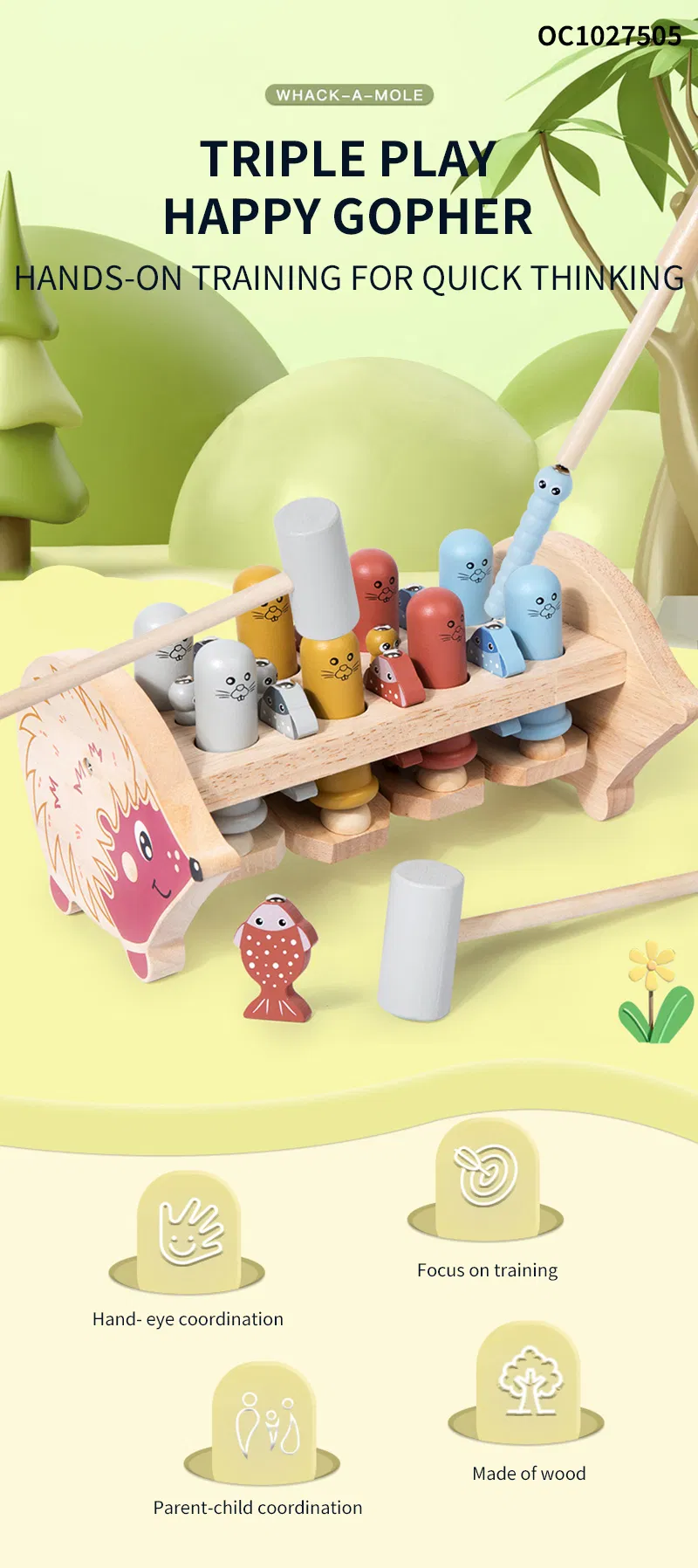 Wholesale 2in1 Wooden Montessori Educational Wooden Fishing Fish Game Board Toy