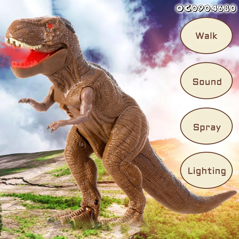 Wholesale Battery Operated Realistic Movable Large Plastic Walking Spray T Rex Dinosaur Model Toy Light up with Mist Action
