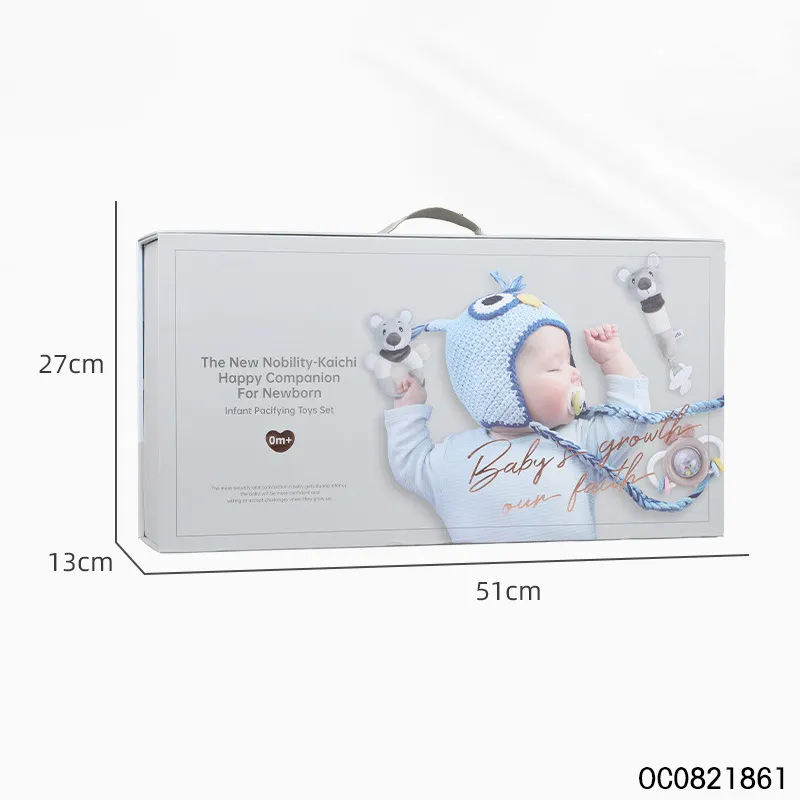 Custom Logo Sensory Toy New Born Baby Rattles Toys Plush Bear Gift Set Toy
