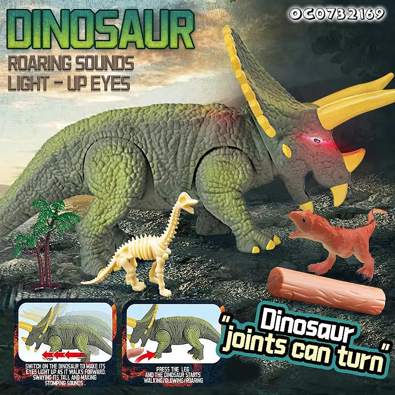 New Arrival Realistic Like Animals Movable Joint Walking Triceratops China Wholesale B O Dinosaur Toy with Light Sound for Children