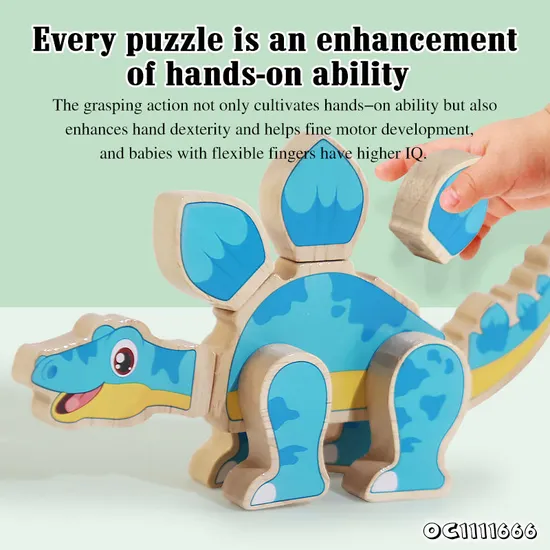 Wholesale Montessori 4PCS Cognitive Educational DIY 3D Dinosaur Wooden Block Toy for Kids