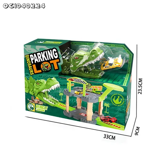 Jurassic Park Kids Ejection Board Game Small Catapult Toys Dinosaur Race Track Car Parking Lot Toy with Mini Alloy Model Car