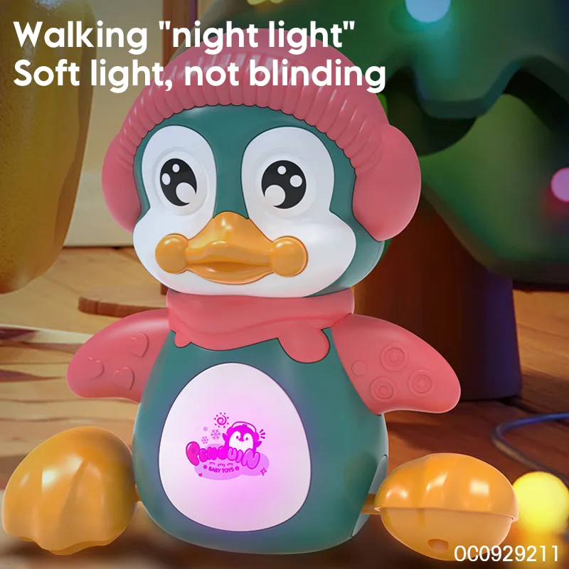 Hot Selling Wholesale Battery Operated Plastic Light up and Sound Penguin Animal Car Electric Baby Toy