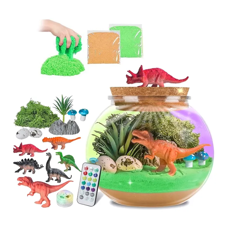 Dinosaur Theme Micro Landscape Eco Bottle Moon Sand DIY Craft Kits Sand Painting Toy for Kids with Accessory