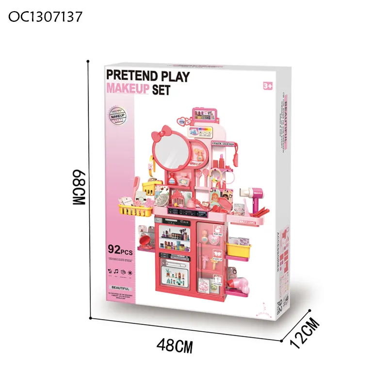 Wholesale DIY Fashion Cosmetic Make up Set Plastic Toy Girls Pretend Beauty Dressing Table Toy with Mirror and Lighting