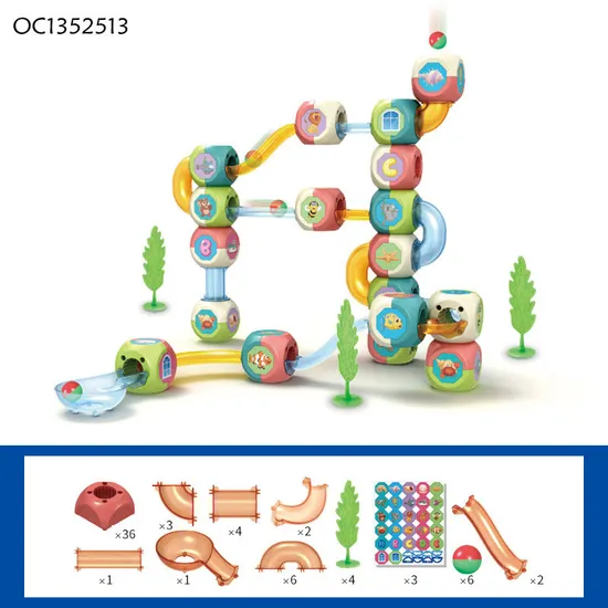 Wholesale Popular DIY Educational Montessori Rolling Ball Run Block Race Track Big Plastic Building Block Toys for Kids