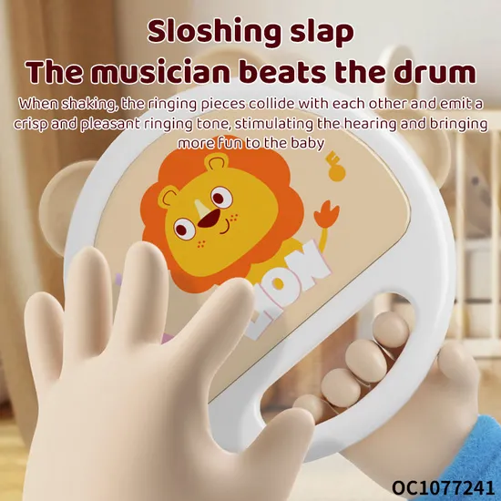 Cartoon Lion Hand Shake Rattle Drum Musical Montessori Sensory Toys for 0-6 & 6-12 Months Wholesale in China Baby Instrument