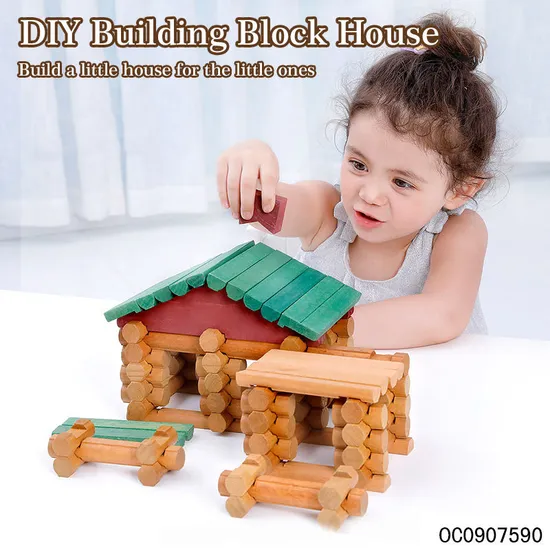 Wholesale Montessori Educational 90PCS 3D Small Wooden Blocks House Toys
