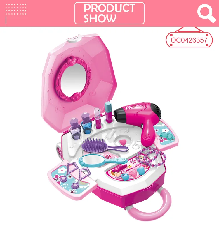 Wholesale Beauty 2 in 1 Electric Trolley Case Makeup Set Mini Cosmetic Toy for Girls Kids