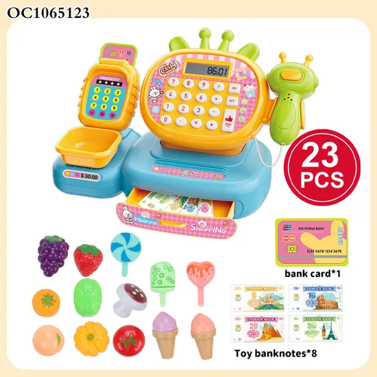 Shopping Game Toys Supermarket Pretend Play Checkout Checking Counter Kitchen Set Toy for Kids with Fruit Accessories