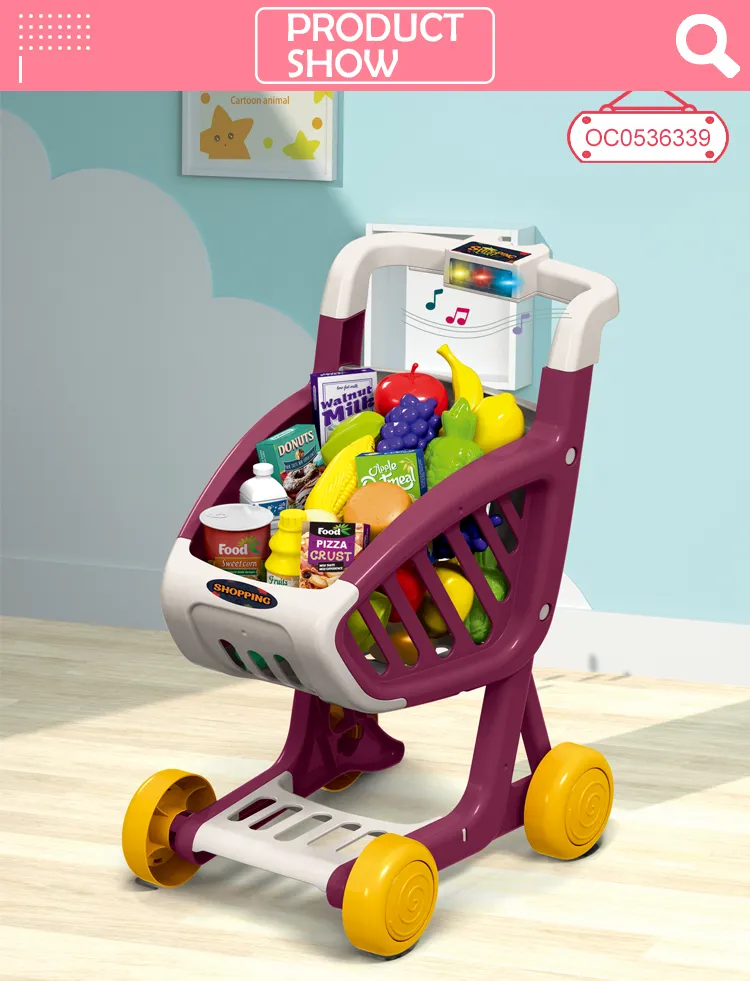 Girls Shopping Cart Toys Set Supermarkets Pretend Play Toys with Food