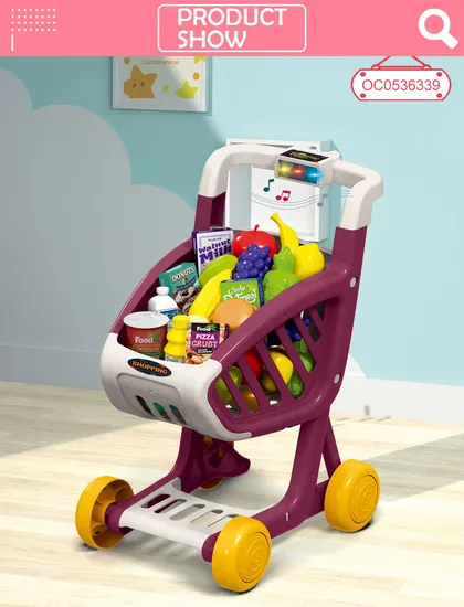 Girls Shopping Cart Toys Set Supermarkets Pretend Play Toys with Food