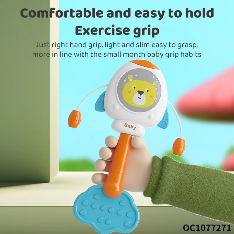 Wholesale Montessori Baby Hand Shake Rattle Teether Silicone Chewing Plastic Baby Toy
