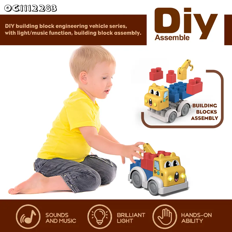 Wholesale Montessori Educational Learning Electronics Truck Plastic Building Blocks Car Toys with Light and Music