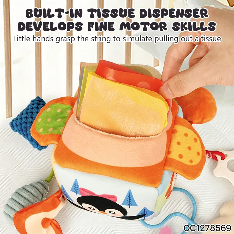 Soothing Vocal Music Montessori Felt Ball Baby Tissue Box Toy Soft Activity Cubes Crib Hanging Mobile Rattles Toys for Bed