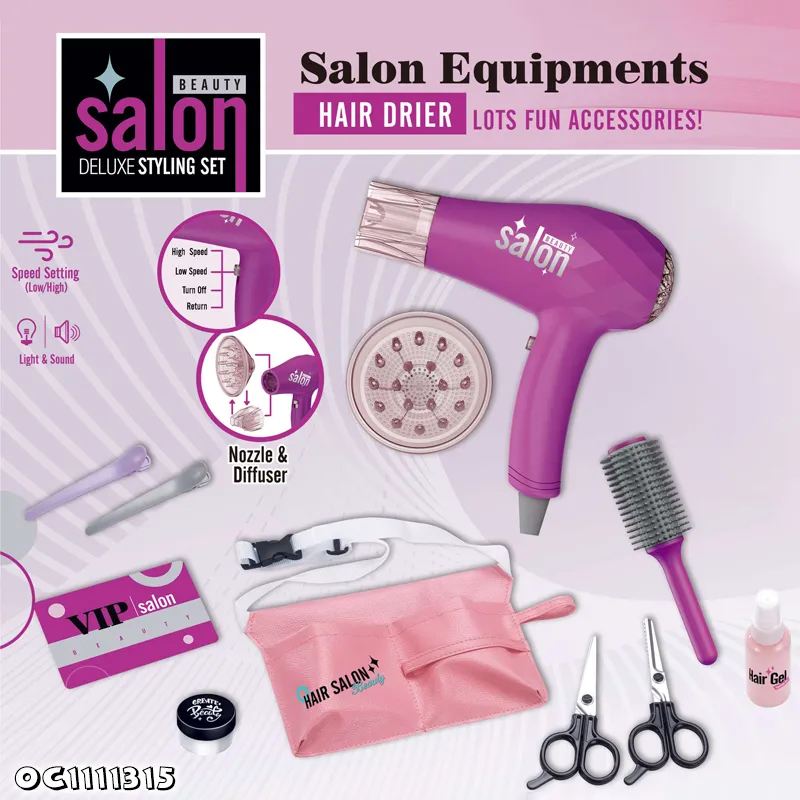 Kids Hair Dressing Beauty Set Pretend Play Makeup Princess Toys with Electric Hair Dryer for Girls