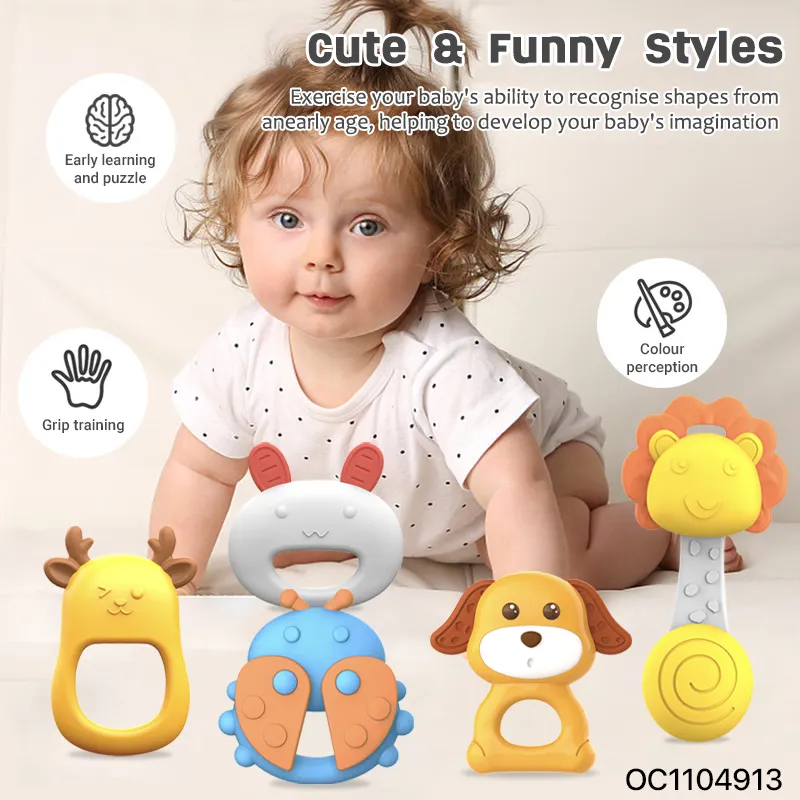 Wholesale Kids Baby Cartoon Animals Cognitive Hand Grip Gift Silicone Teether Toys