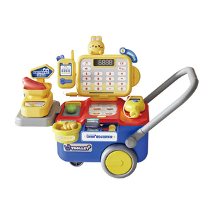 Pretend Battery Operated Supermarket Checkout Counter Mini Food Toy Miniature Plastic Cash Register Fruit Store Toy with Scanner