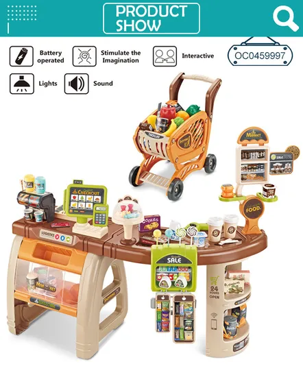 65PCS Food Luxury Big New Cash Register for Kids Home Grocery Supermarket Store Toy