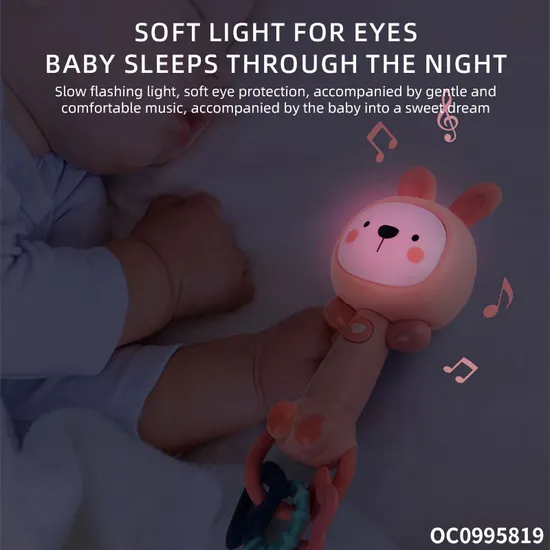 Wholesale Musical Cartoon Giraffe Plastic Baby Chew Toy Teether Music Sensory Rattle Sleeping Toy