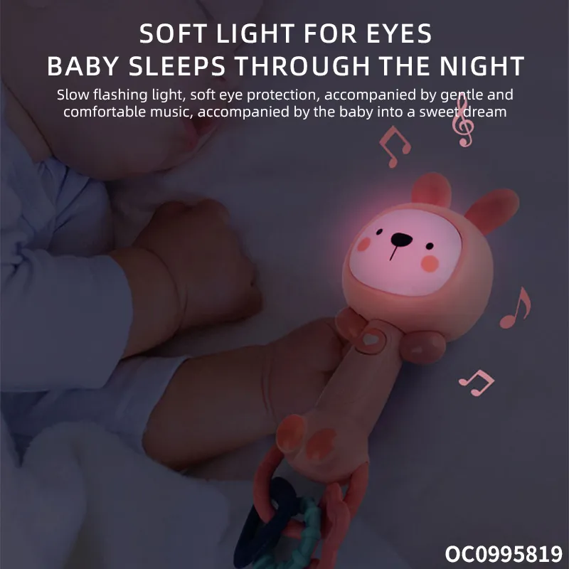 Wholesale Musical Cartoon Giraffe Plastic Baby Chew Toy Teether Music Sensory Rattle Sleeping Toy