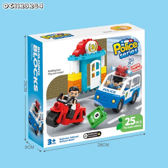 Wholesale Montessori Plastic Children Sensory DIY Police Car Gift Building Block Toy with Light