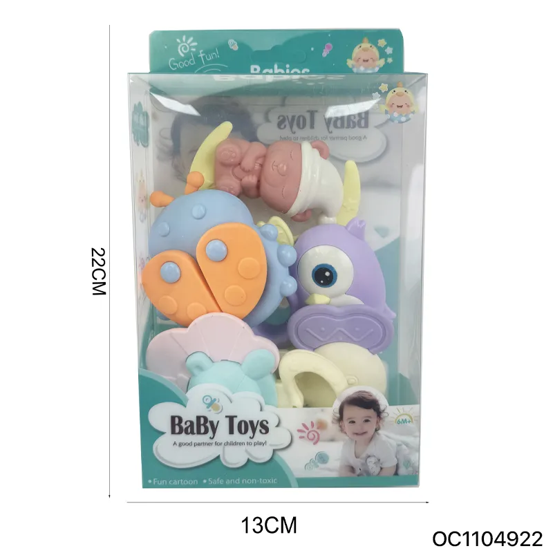 5PCS Educational Animal Soft Silicone Chewing Toys Sound Rattles New Born Babies Cartoon Hand Bell Toys for Sale