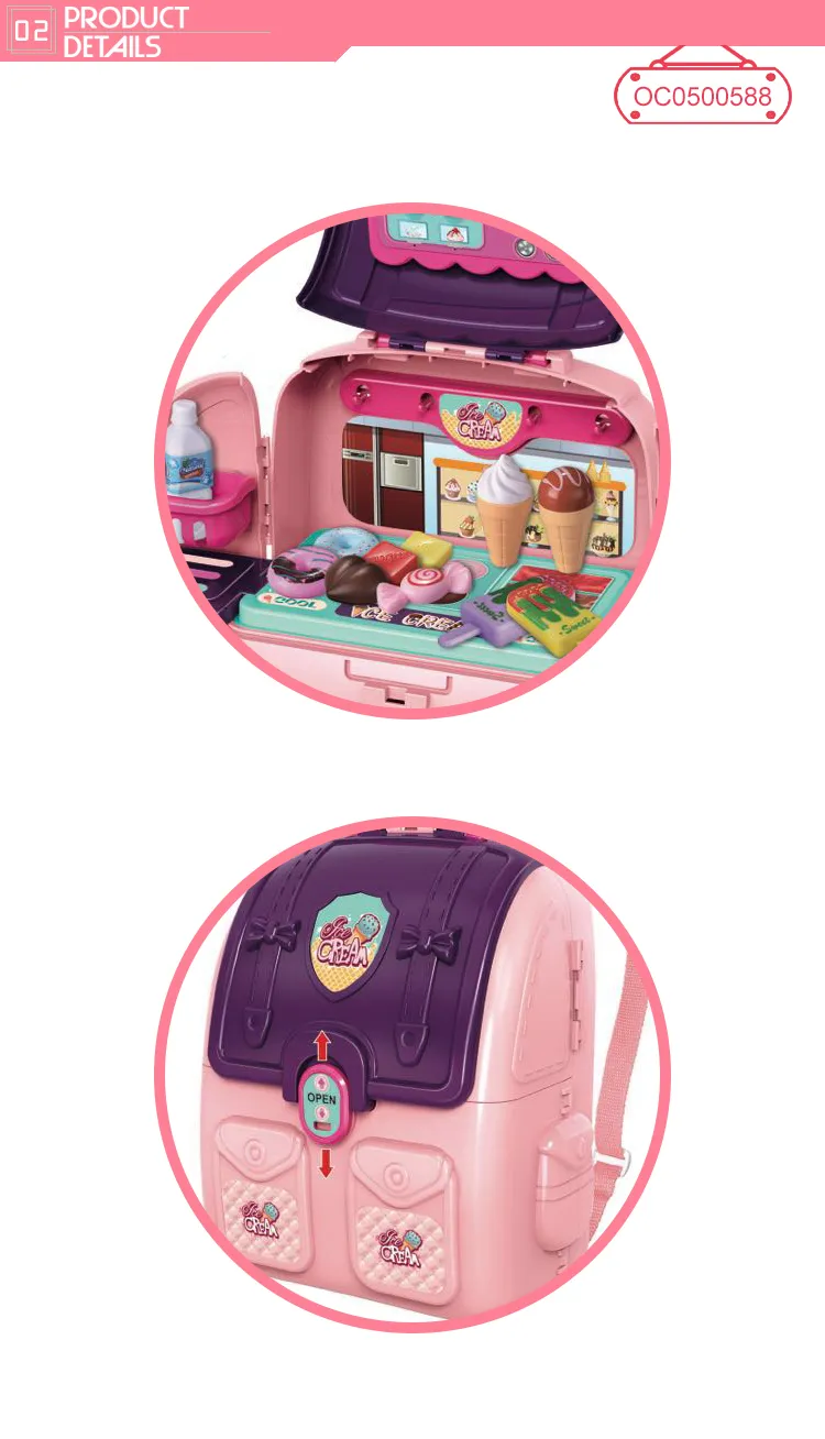 Wholesale Little 2 in 1 Backpack Children's Plastic Pretend Mini Kitchen Sets Toys